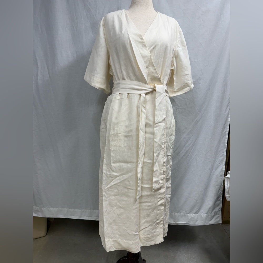 Everlane Ivory 100% Linen Wrap Midi Dress